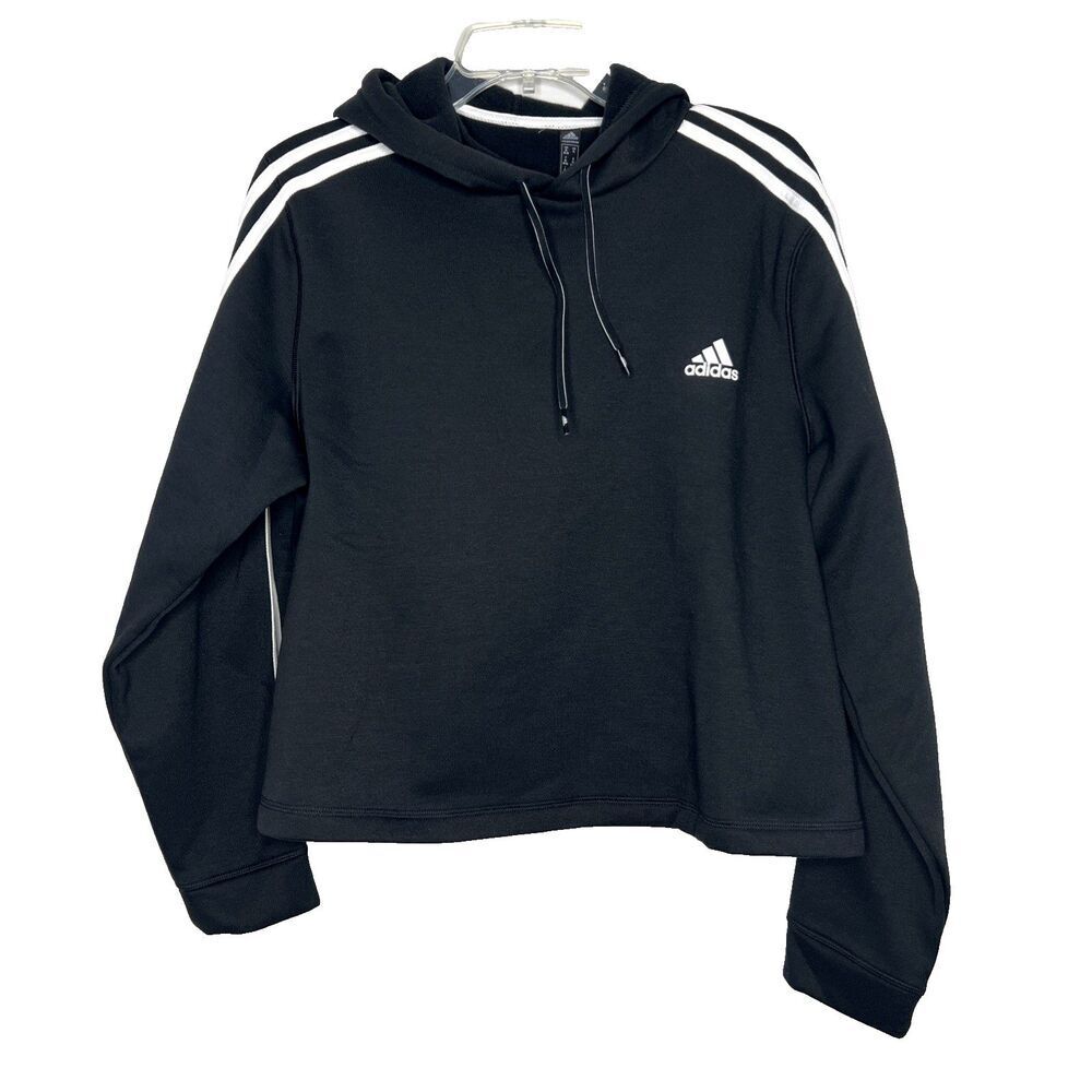 NEW Women's XL Adidas Primegreen 3S Fleece Lined Three Stripe Cropped Hoodie NWT